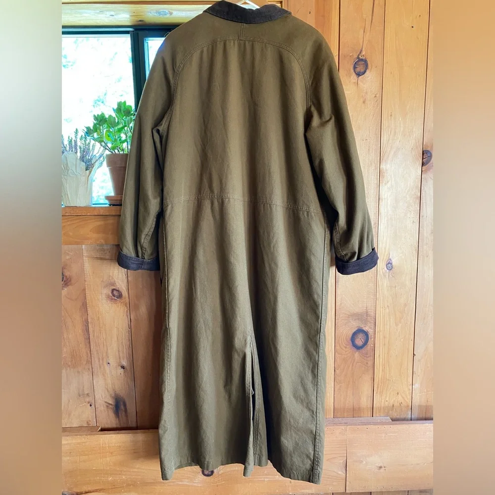 L.L. Bean Olive Trench Coat with Dark Brown Collar - Picture 9 of 10